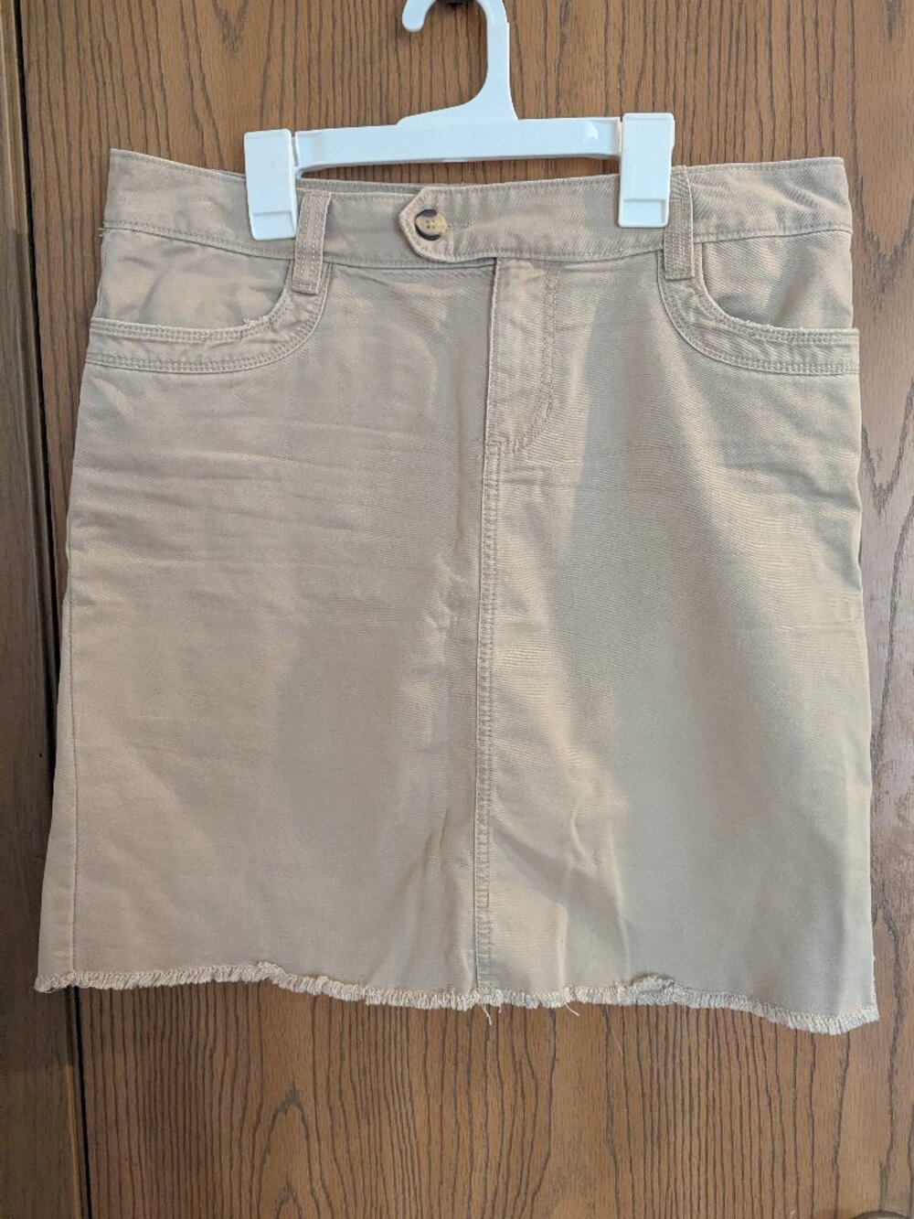 VTG‎ Old Navy Khaki Beige Pencil Skirt w/ Raw Hem Retro Minimalist Preppy-8